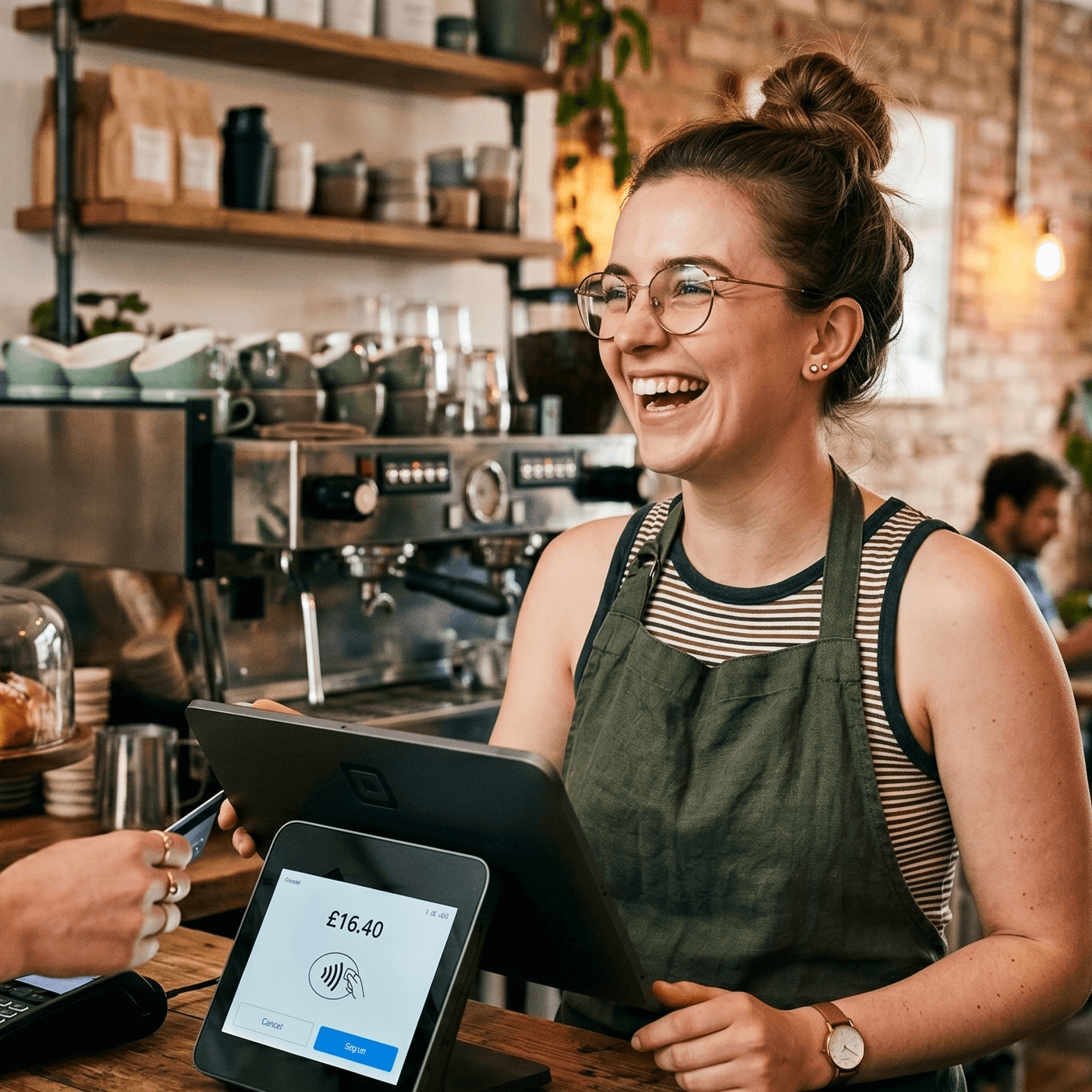 Friendly business owner ready to help a customer