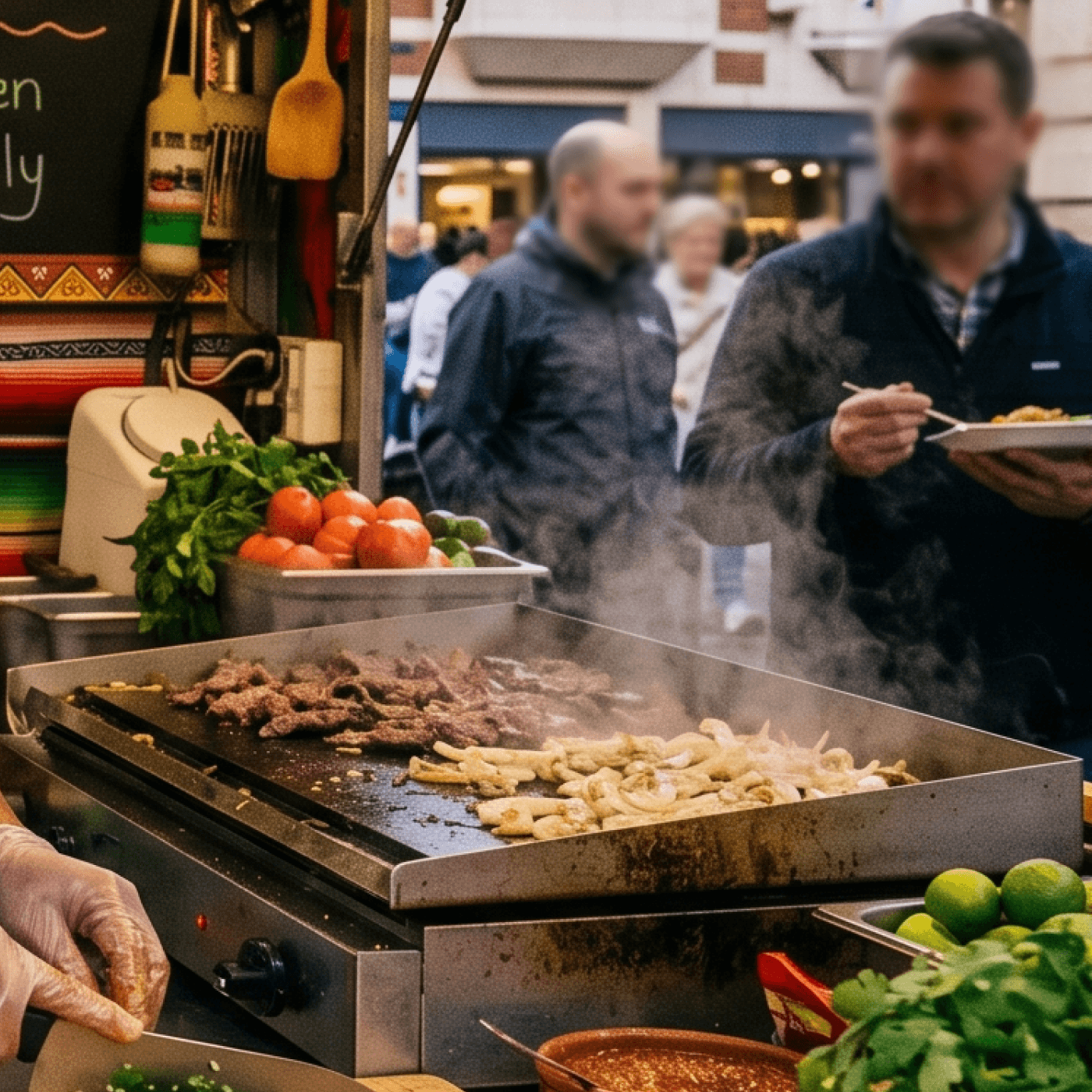 Street food vendor serving repeat customers